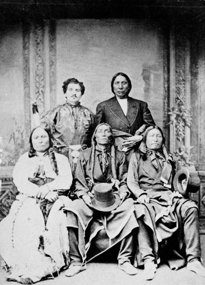 Group portrait of Sitting Bull, Swift Bear, Spotted Tail, Julius Meyer, and Red Cloud, 1875 by Frank F. Currier